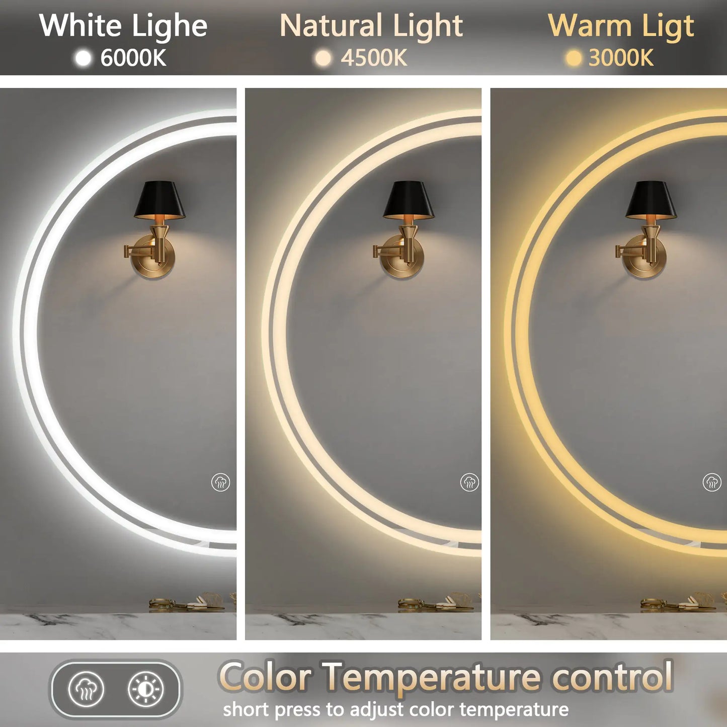 28 Inch Round LED Bathroom Mirror -Wall Mounted