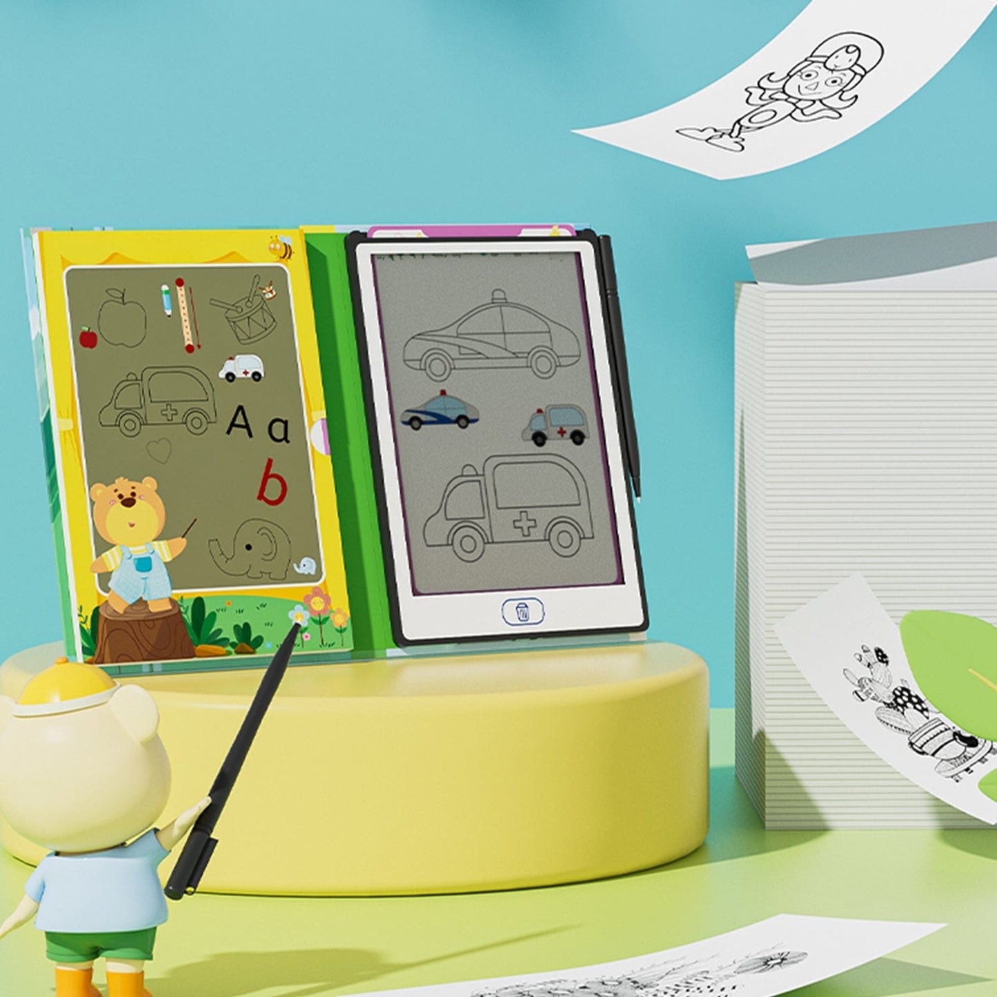 LCD Learning Kids Tablet 8.5" - Letter & Animal Tracing, One-Touch Erase