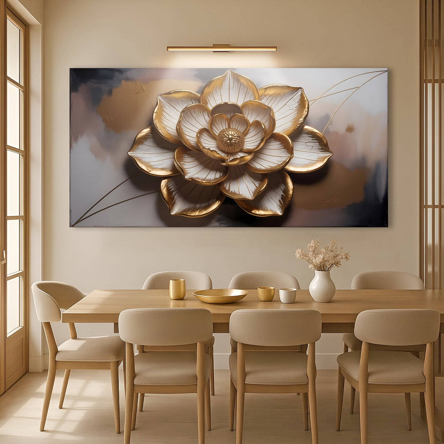 Golden Lotus Linework Wall Art