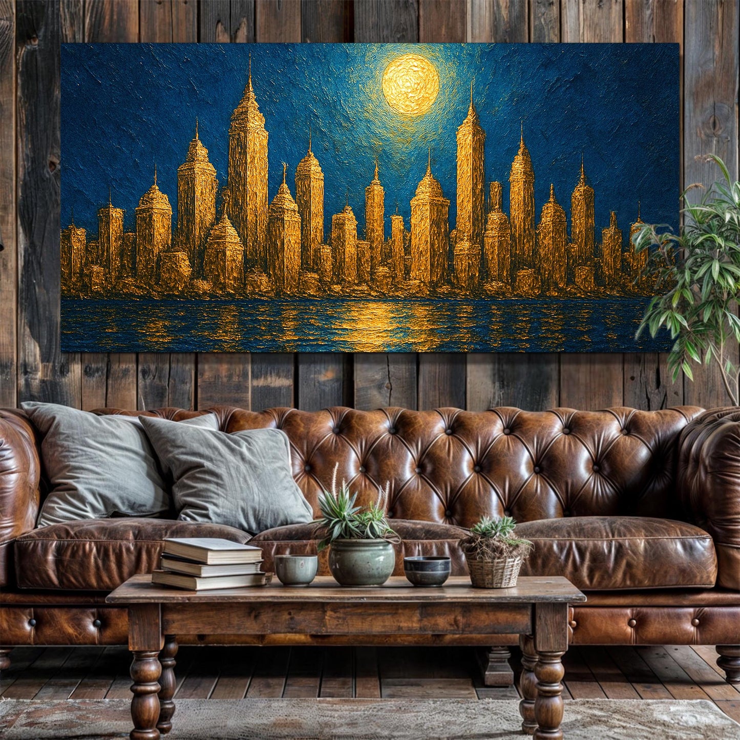 Impasto Golden Skyline Wall Art