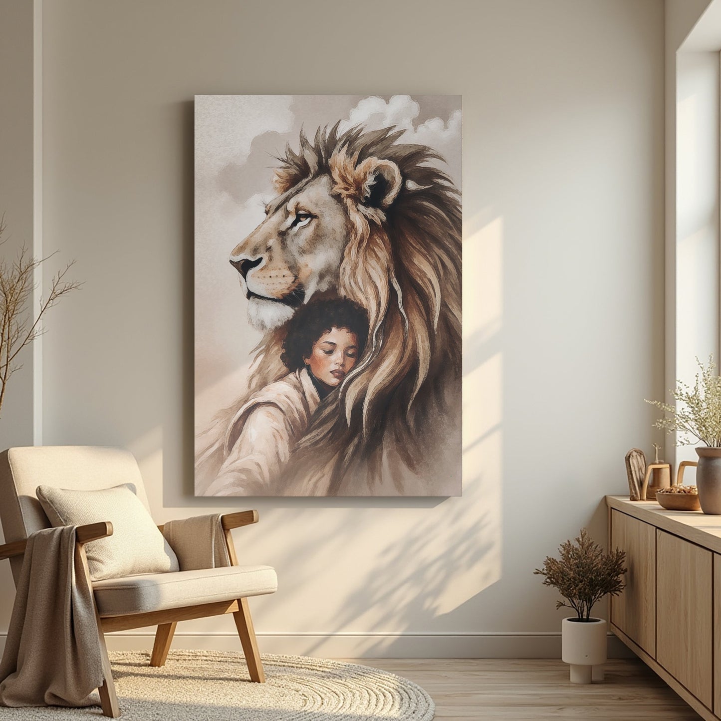 Sacred Strength — Lion & Girl Wall Art