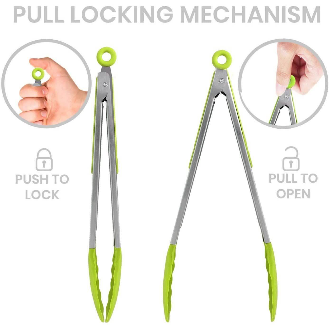 4-Pack: Kaluns Kitchen Tongs for Cooking with Silicone Spatula