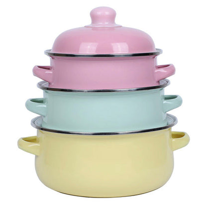 Double-handled Enameled Instant Noodle Bowl With Lid, Heat-resistant Oil Can