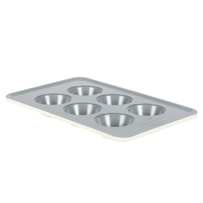SUR LA TABLE Kitchen Essentials Bake Sale 6 Cup PFA Free Ceramic Nonstick Round Muffin/Cupcake Pan - Linen White
