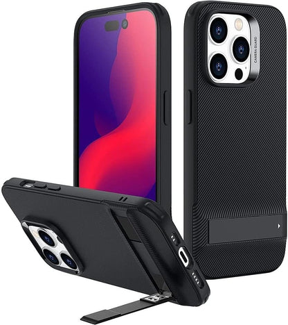 iPhone 14 Pro 6.1-inch Protection Kit Bundle - AirShield Boost Kickstand Series Case with Tempered Glass Screen and Camera Protector - Black