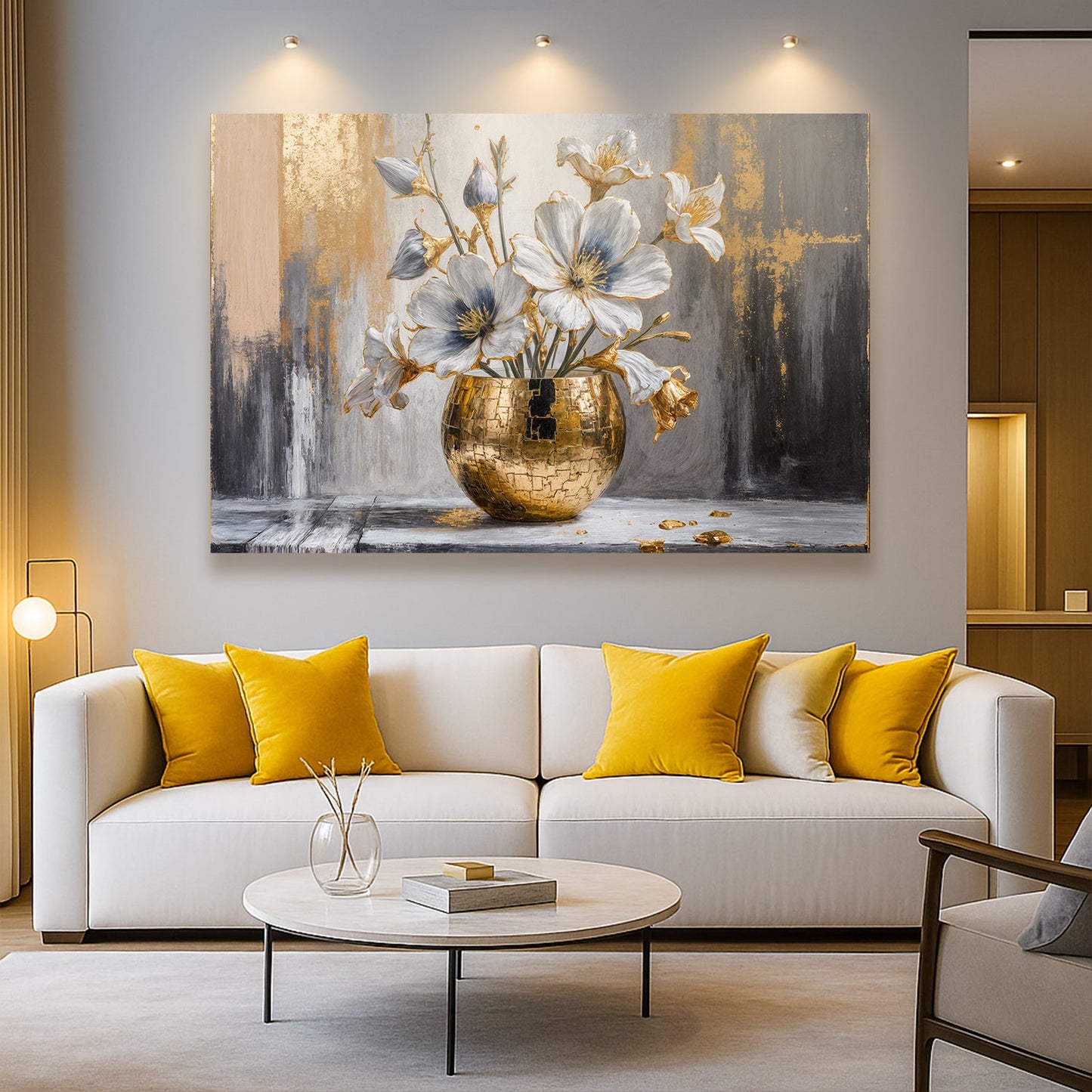 Gilded Magnolia Bloom Abstract Art