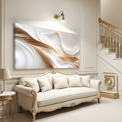 Golden Linework on White Wall Art