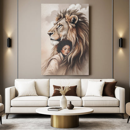 Sacred Strength — Lion & Girl Wall Art