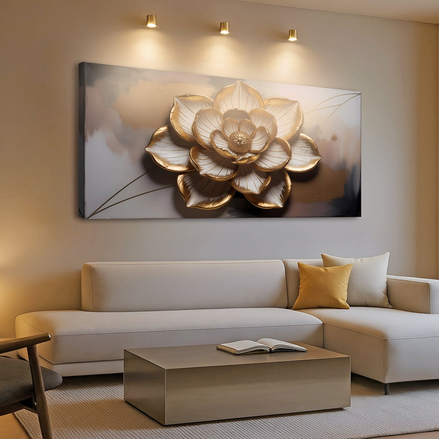 Golden Lotus Linework Wall Art