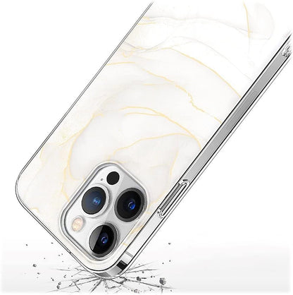White Marble Series Case with Tempered Glass Screen and Camera Protector - iPhone 14 Pro Max