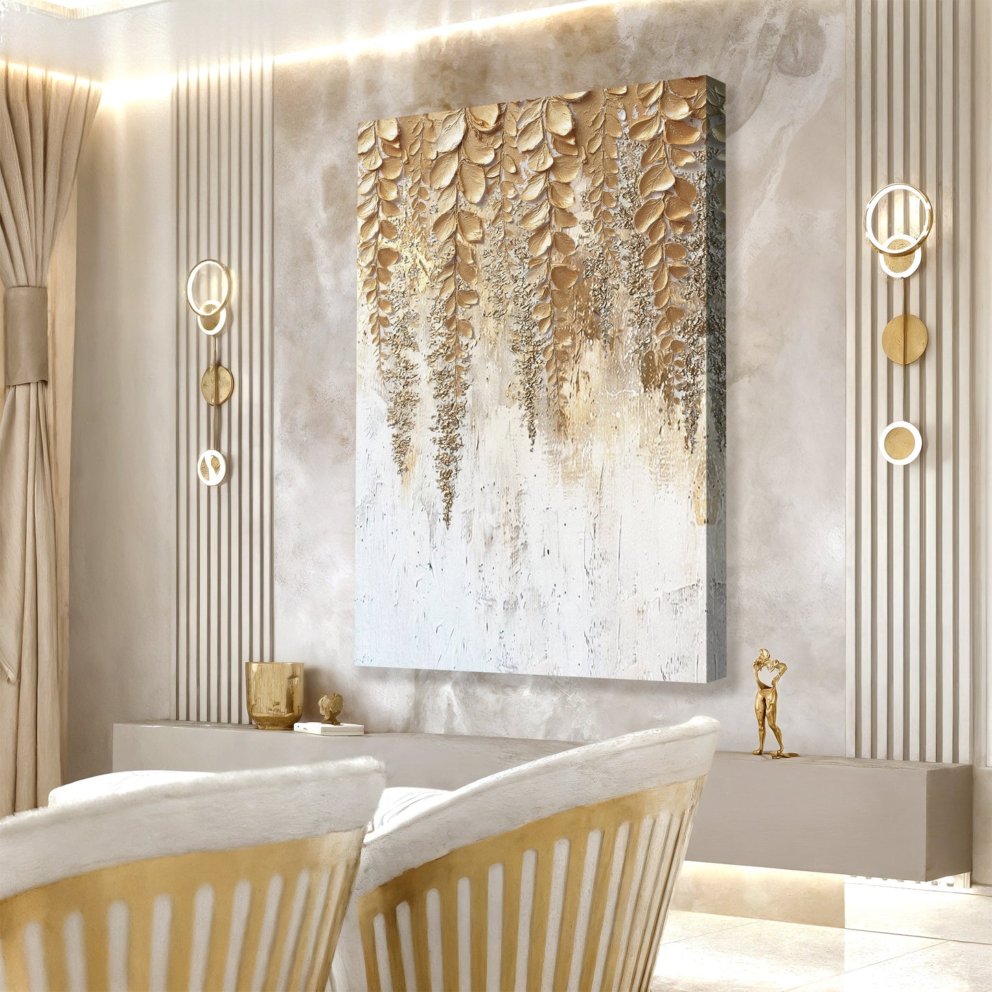 Cascading Gold Wisteria Wall Art