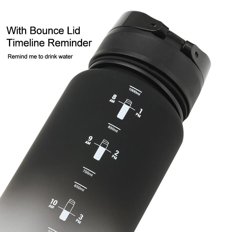 500/1000ml Sport Water Bottle BPA Free With Bounce Lid Time Marker Leak-proof Frosted Plastic Cup for Outdoor Fitness Gym  Motivational Sports Water Bottle with Time Marker Leakproof Drinking Bottle for Fitness Gym Outdoor Cycling Running Hiking