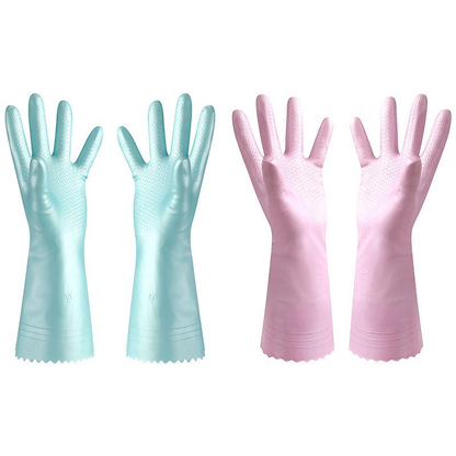 Anti-slip household gloves-blue-PVC+ flocking-L size-1 pair