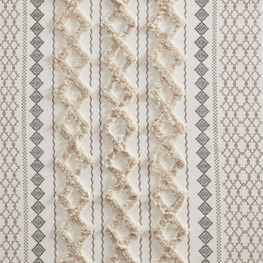 Cotton Printed Curtain Panel with Chenille Stripe and Lining Ivory 50x84