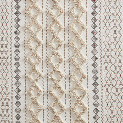 Cotton Printed Curtain Panel with Chenille Stripe and Lining Ivory 50x84