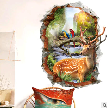 3D Wall Stickers with Scenic Deer for Bedroom Decor