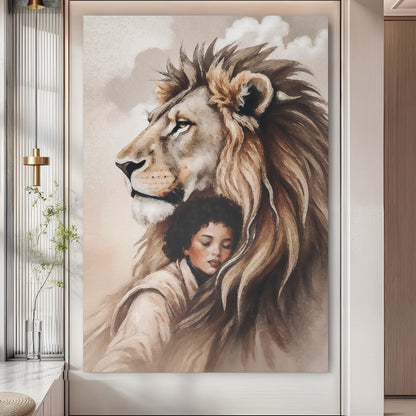 Sacred Strength — Lion & Girl Wall Art