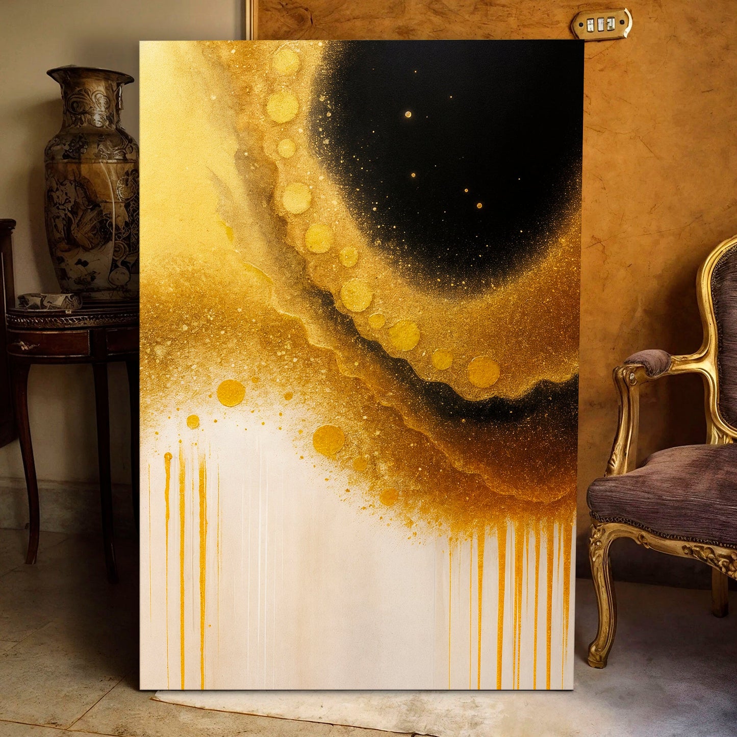 Gilded Noir Abstraction Wall Art
