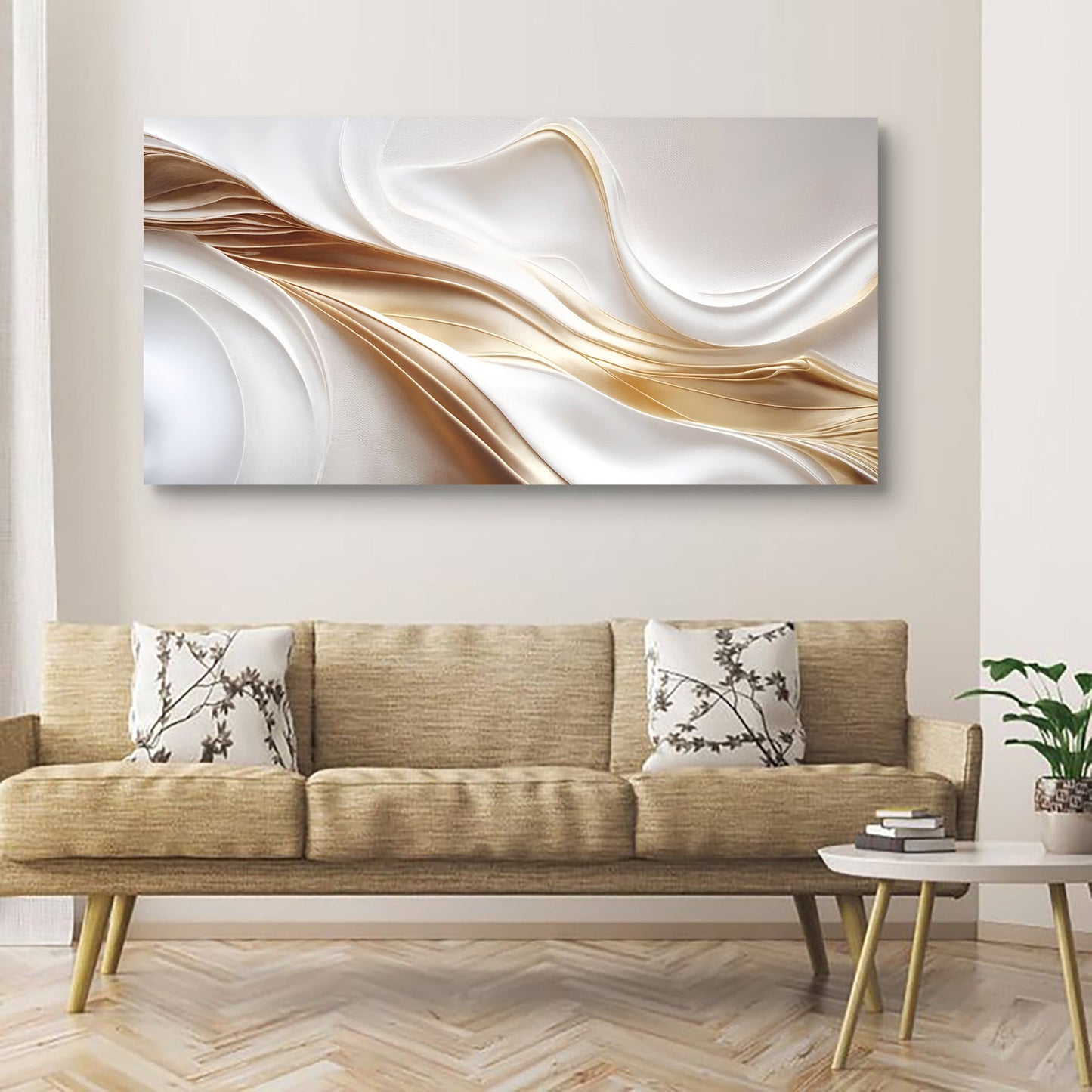 Golden Linework on White Wall Art