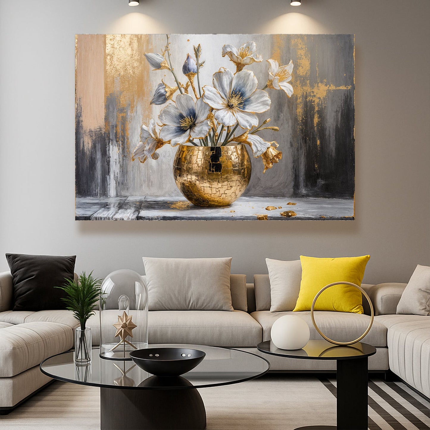 Gilded Magnolia Bloom Abstract Art