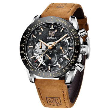 New Men Luxury Watches Leather Strap Waterproof Sport Quartz Chronograph Military Watch Men Clock