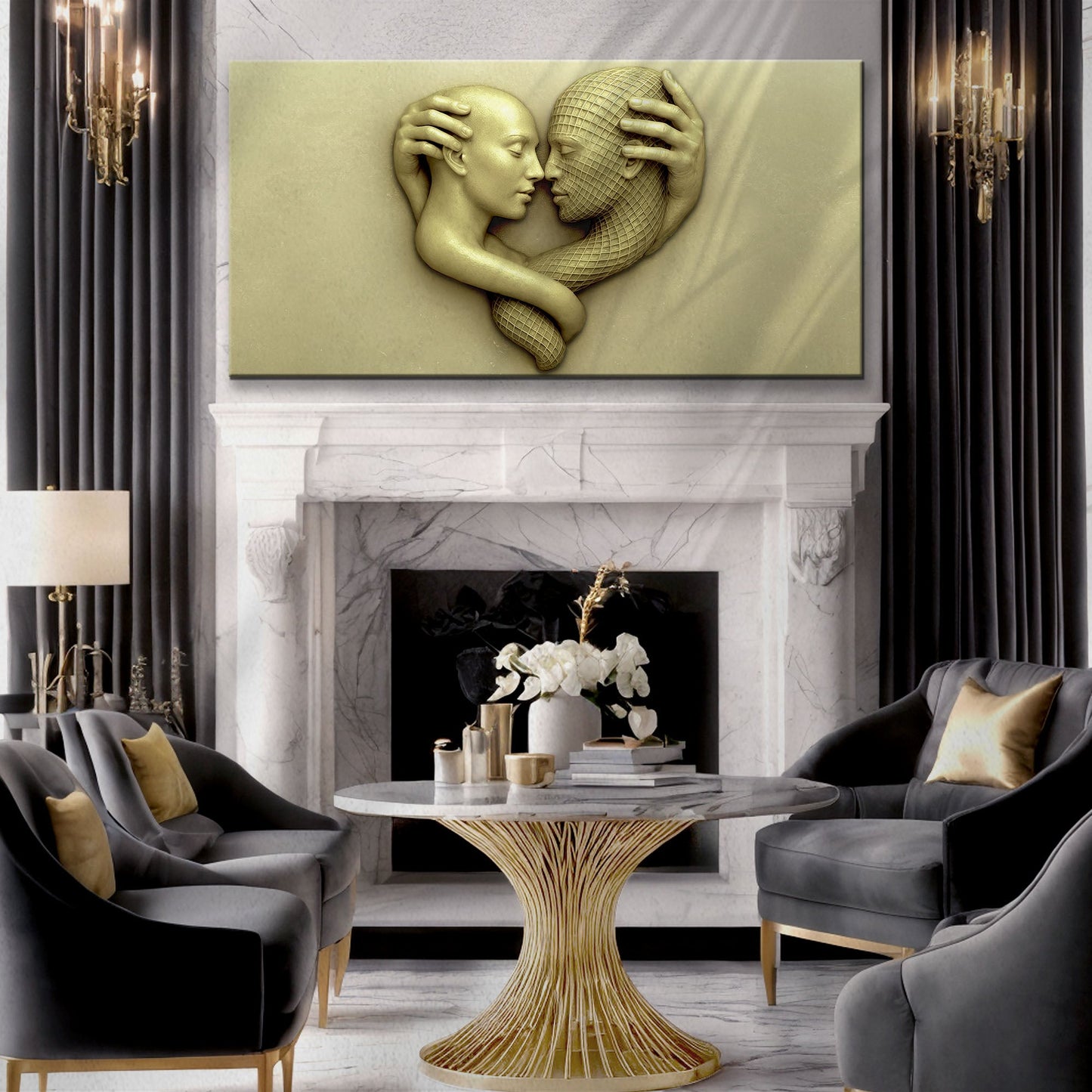 Abstract Lovers: A Study in Devotion Wall Art