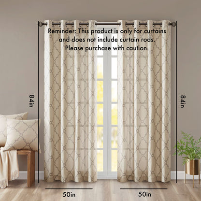 Fretwork Print Grommet Top Window Curtain Panel (One Panel)