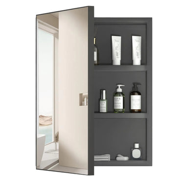 Farmhouse Black Bathroom Medicine Cabinet with Mirror Square Rectangle Single Door Recessed or Surface Wall Mounted Aluminum Bathroom Medicine Cabinet Modern Vanity Mirror 16" W x 22" H