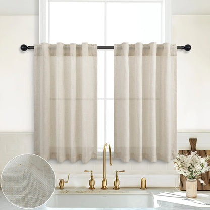 30 Inch Curtains LengthSheer Cafe Linen Farm House Curtains 2 Panels for Farmhouse Kitchen Decor