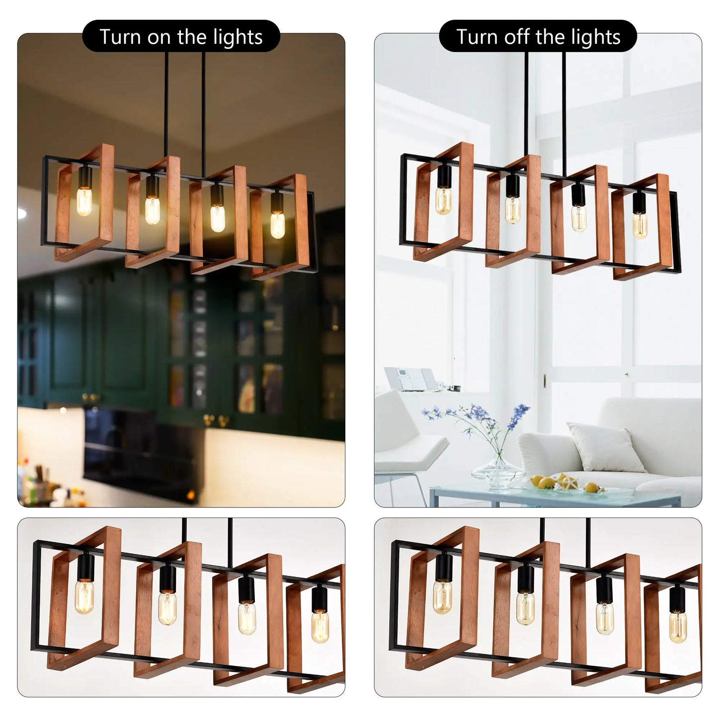 Rustic Rectangular Wood & Metal Pendant Light