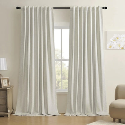 BSfullts Full Blackout Linen Curtains 96 Inch Long Natural Pinch Pleated Back Tab Drapes Room Darkening Noise Reducing Curtains for Bedroom Living Room 2 Panels Set W52 x L96