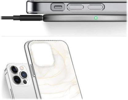 White Marble Series Case with Tempered Glass Screen and Camera Protector - iPhone 14 Pro Max