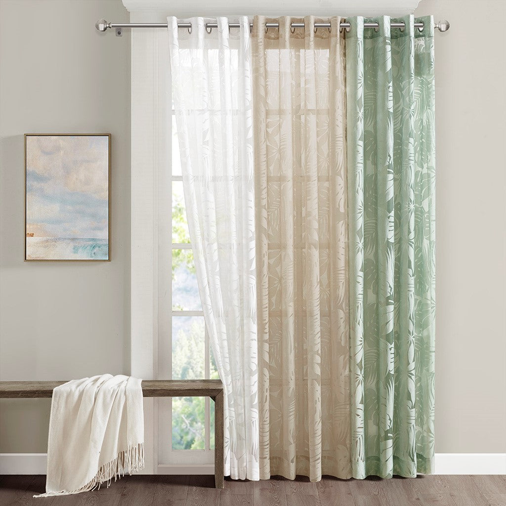 Palm Leaf Burnout Sheer Window Curtain 50x95 Natural