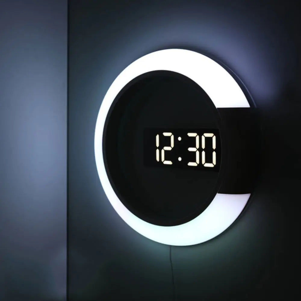 New LED Mirror Hollow Wall Clock with Alarm and 7 Colors