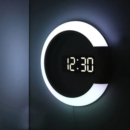 New LED Mirror Hollow Wall Clock with Alarm and 7 Colors