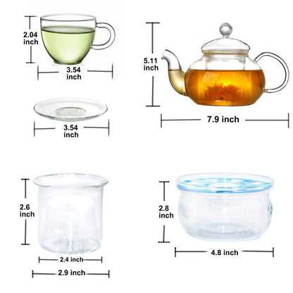 SET of Teapot with infuser + warmer and 6 single layer cups with cup placers