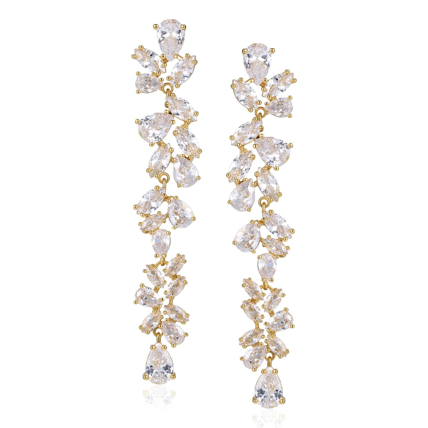 SWEETV Cubic Zirconia Bridal alloy Earrings for Women Brides Crystal Chandelier Wedding Drop Earrings for Prom or Pageant (Gold)