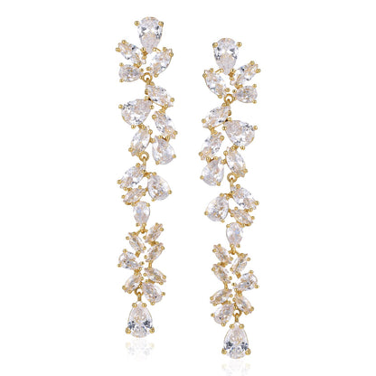 SWEETV Cubic Zirconia Bridal alloy Earrings for Women Brides Crystal Chandelier Wedding Drop Earrings for Prom or Pageant (Gold)