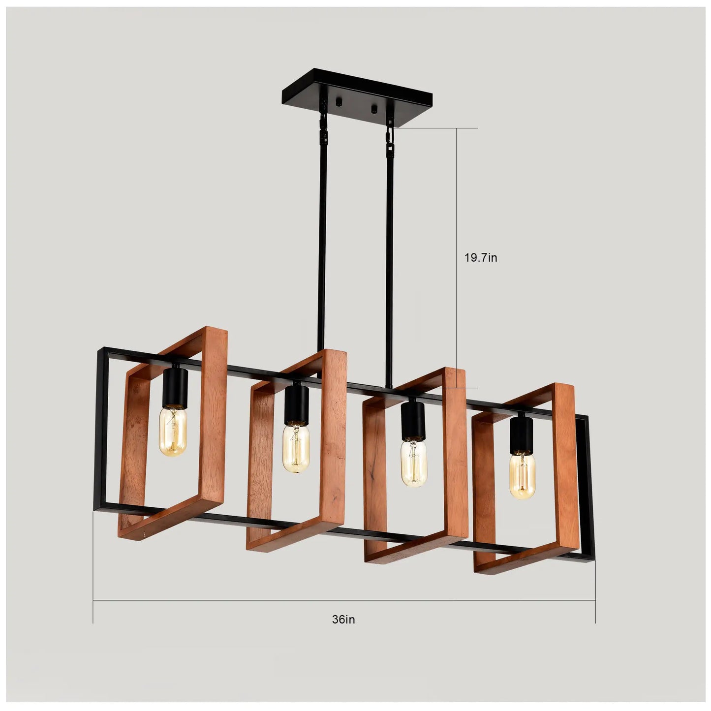 Rustic Rectangular Wood & Metal Pendant Light