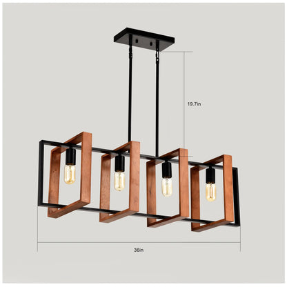 Rustic Rectangular Wood & Metal Pendant Light