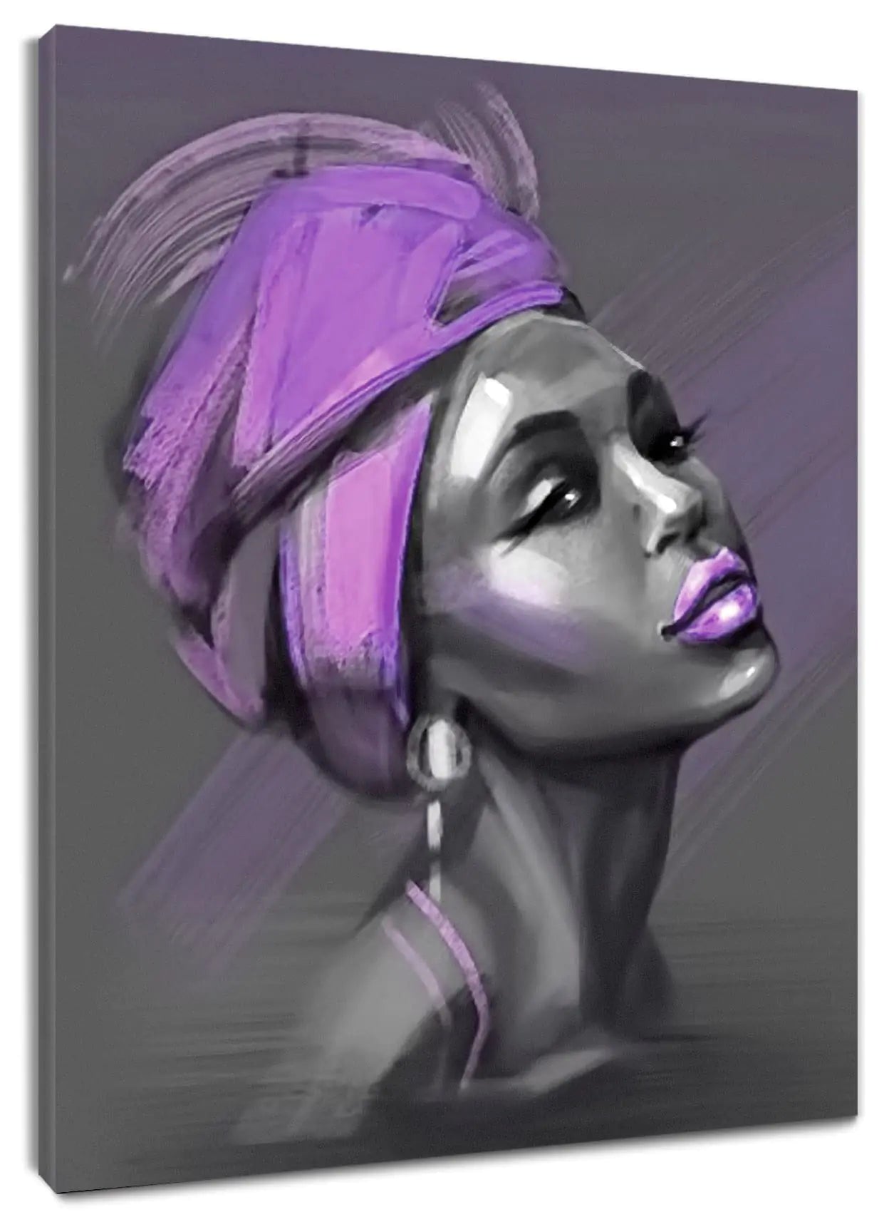 LB African American Women Canvas Wall Art Beauty Black Woman Purple Hair Canvas Art Abstract Minimalist Painting Wall Decor for Living Room Bedroom Bathroom Home Decor Ready to Hanging 16x24 Inch