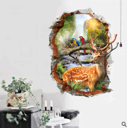 3D Wall Stickers with Scenic Deer for Bedroom Decor
