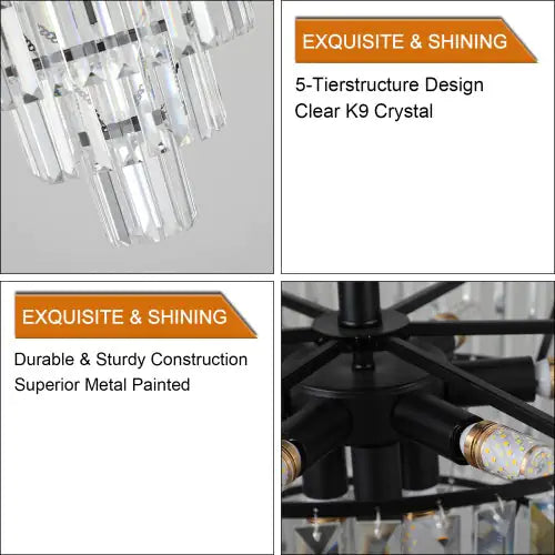 Black Crystal Grandeur Chandelier - Modern Luxury for Home