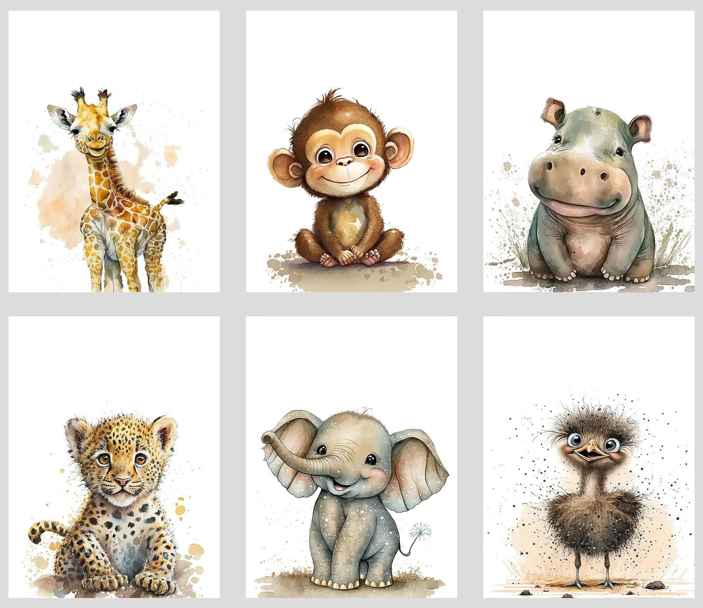 Jungle Animal Nursery Wall Art - Set of 6 Baby Animal Prints