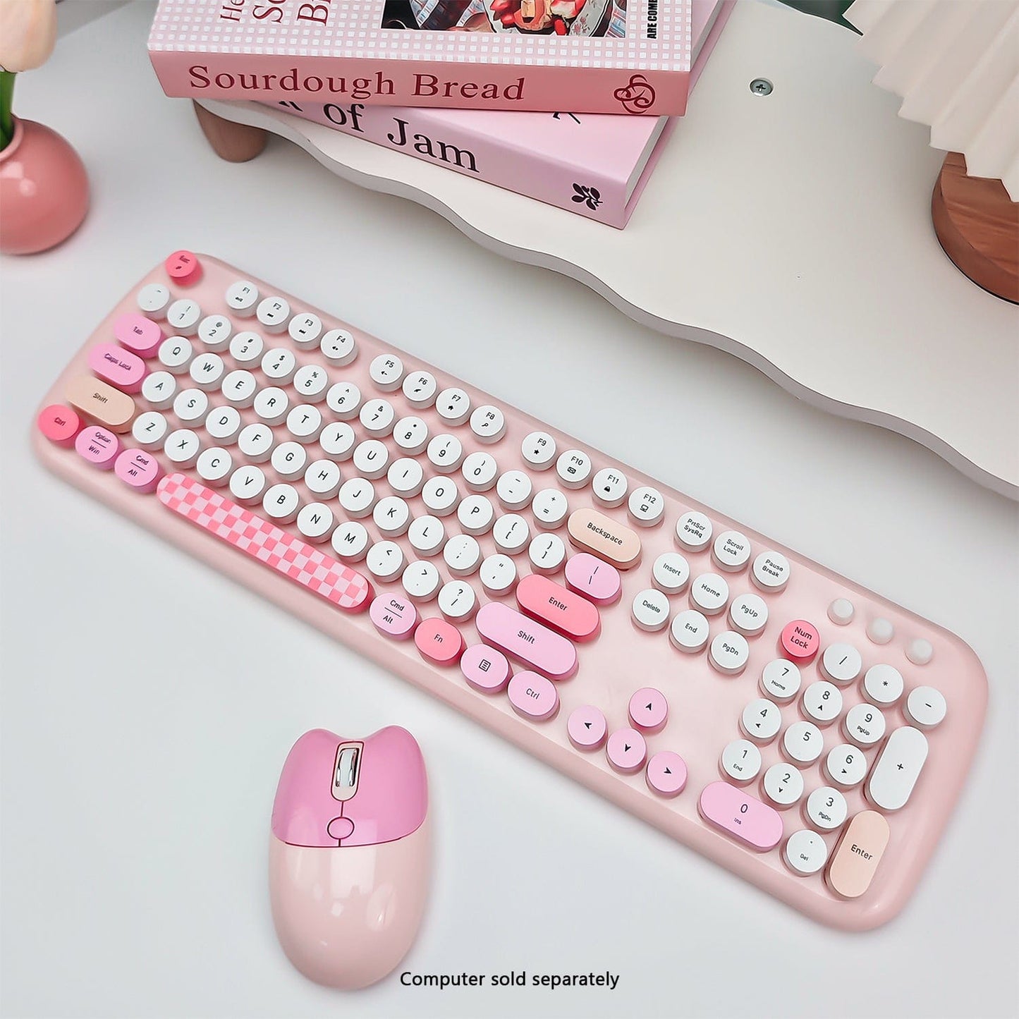Wireless Keyboard & Mouse Combo - Silent Click, Colorful 104 Keys