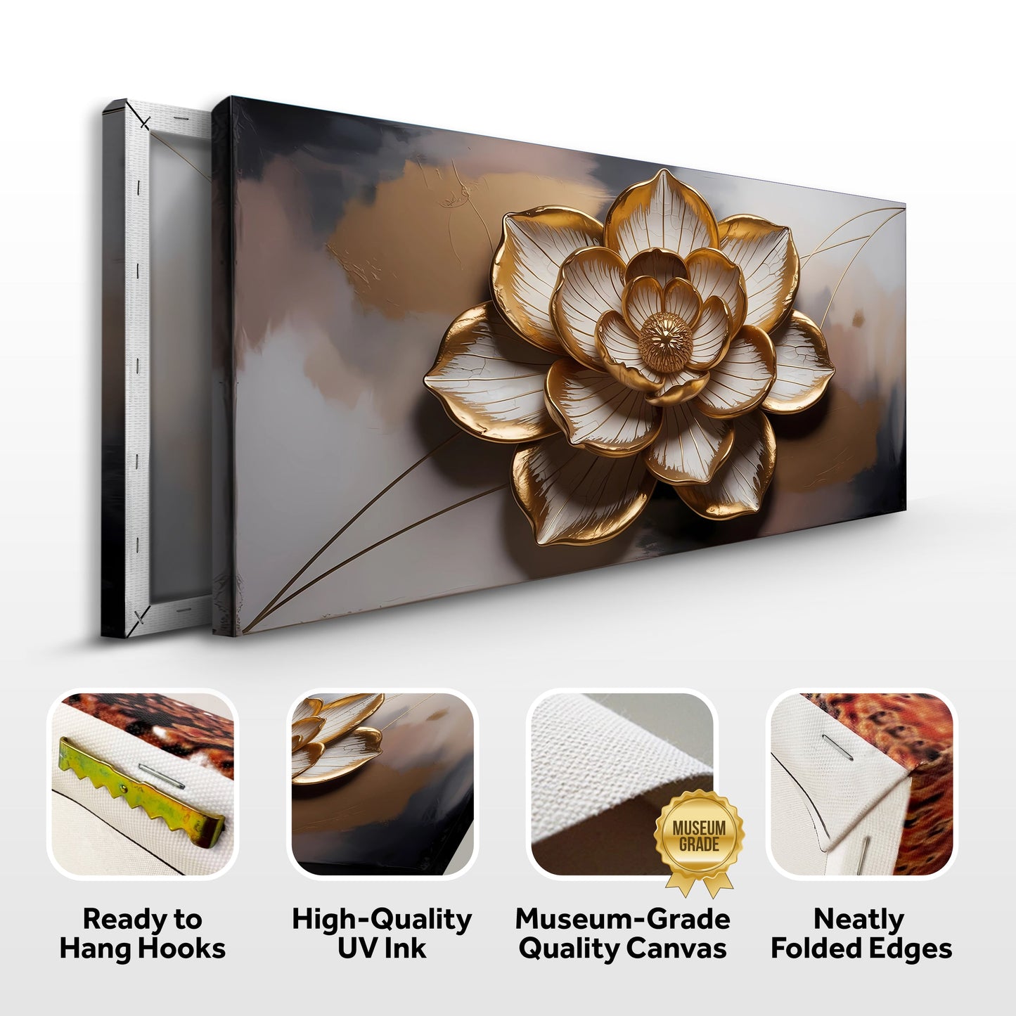 Golden Lotus Linework Wall Art