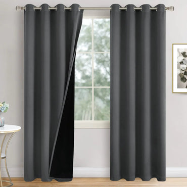 QUEMAS Dark Grey Blackout Curtains 84 Inch Length 2 Panels Set for Living Room Thermal Insulated 100% Light Blocking Soundproof Grommet Window Curtains for Bedroom with Black Liner Each 52 Inch Wide