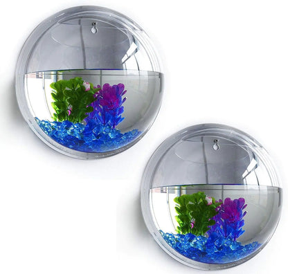 2Pack Wall Mounted Fish Bowl 230ML Clear Acrylic Round Vase Decoration Wall Fish Bubble Hanging Clear Acrylic Betta Fish Tank Wall-Mounted Aquarium Wall Plant Pot Decoration Planter