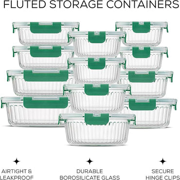 JoyJolt 24pc Borosilicate Glass Storage Containers with Lids | 12 Airtight/Freezer Safe Food Storage Containers for Pantry and Kitchen | Meal Prep Container for Lunch | Glass Tupperware Set