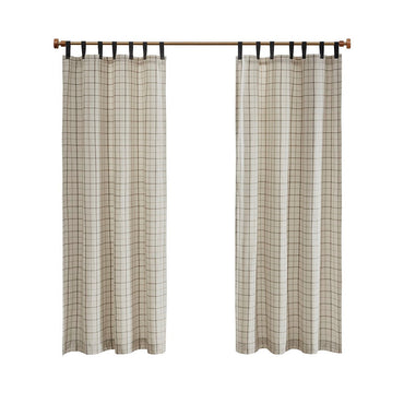 Plaid Faux Leather Tab Top Curtain Panel with Fleece Lining
